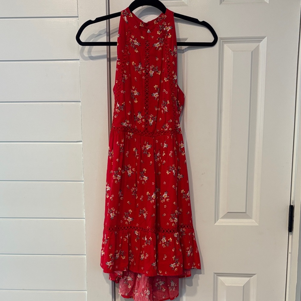 Elegant Red Floral Backless Dress